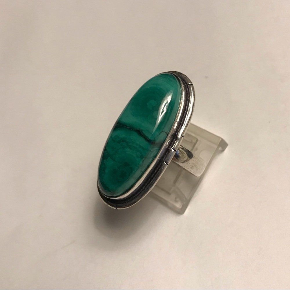 Malachite Stamped 925 Sterling Silver Ring - Picture 2 of 6